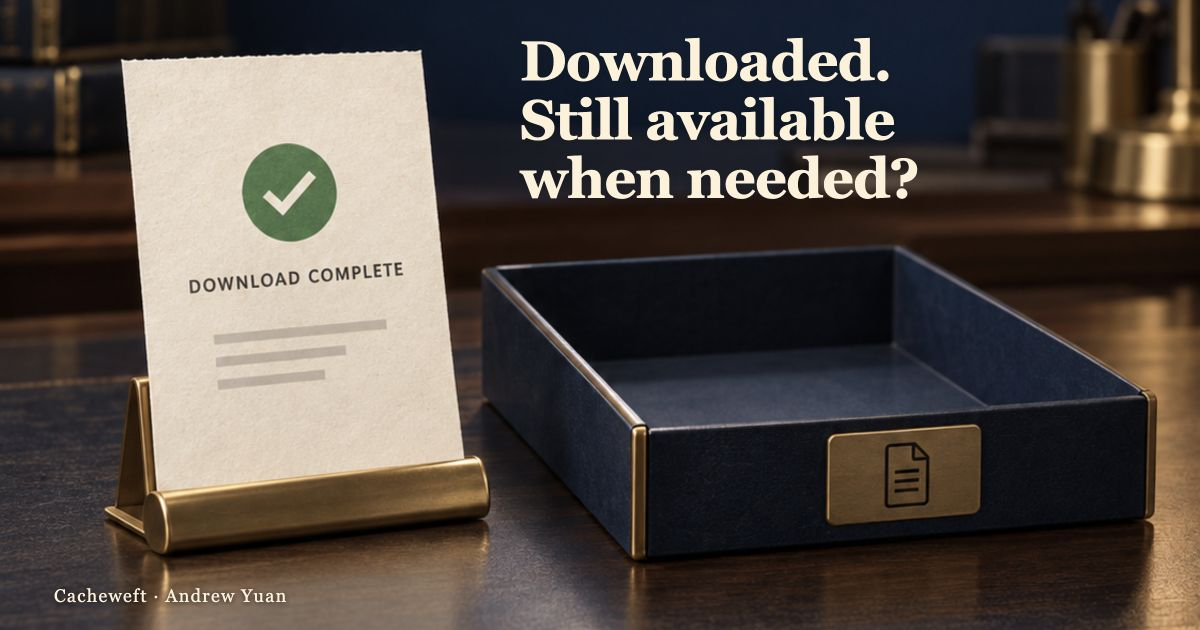 A successful download receipt beside an empty tray: downloaded, but still available when needed?