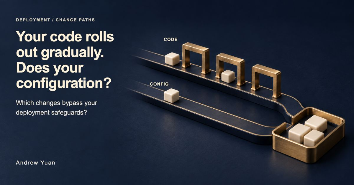 Your code rolls out gradually. Does your configuration? Brass checkpoints stand over the upper path; a lower path leads directly to the same tray.